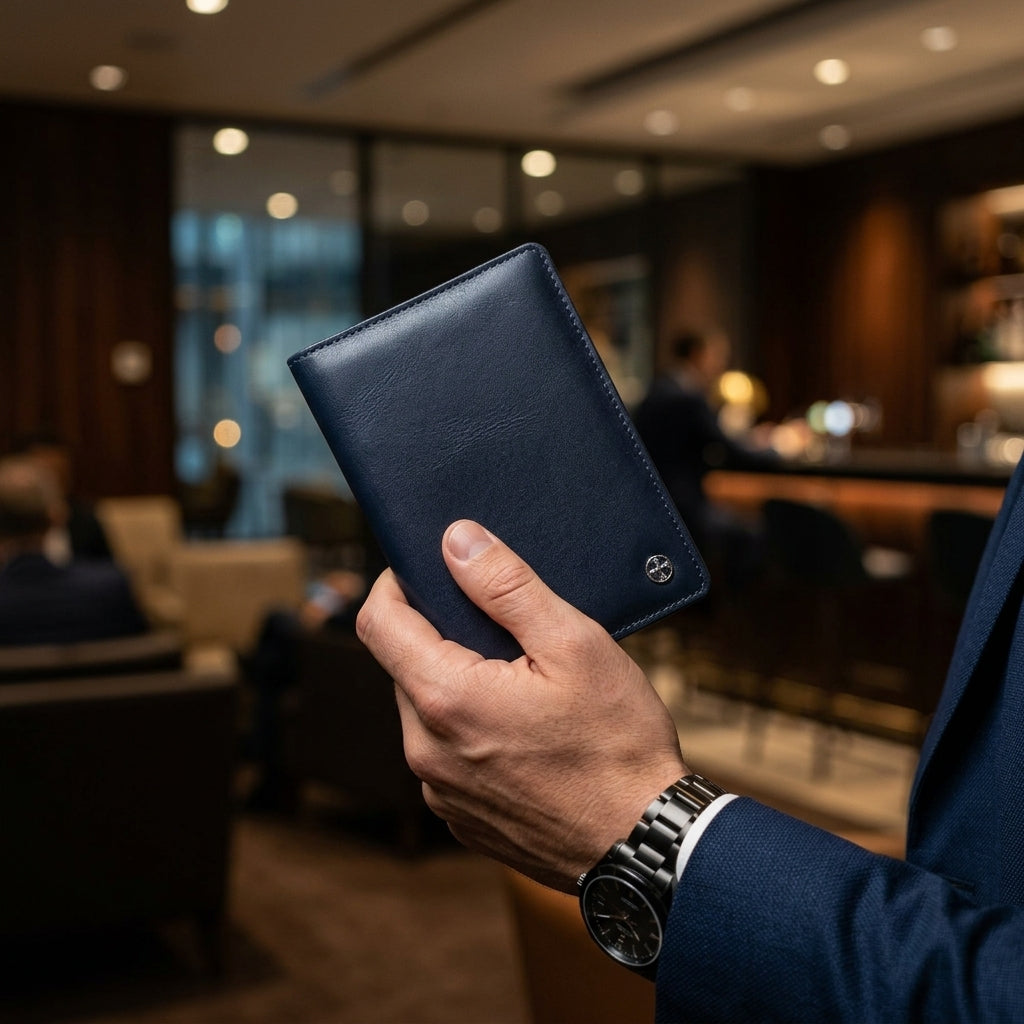 Porta-passaporte Veylen Travel em couro LWG — proteção biométrica e representatividade para executivos em trânsito