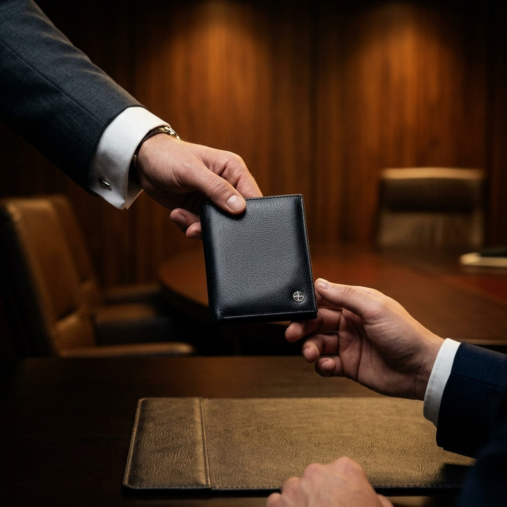 Acessórios de couro Veylen para presente executivo — porta-passaporte, porta-cartões e carteira bifold LWG